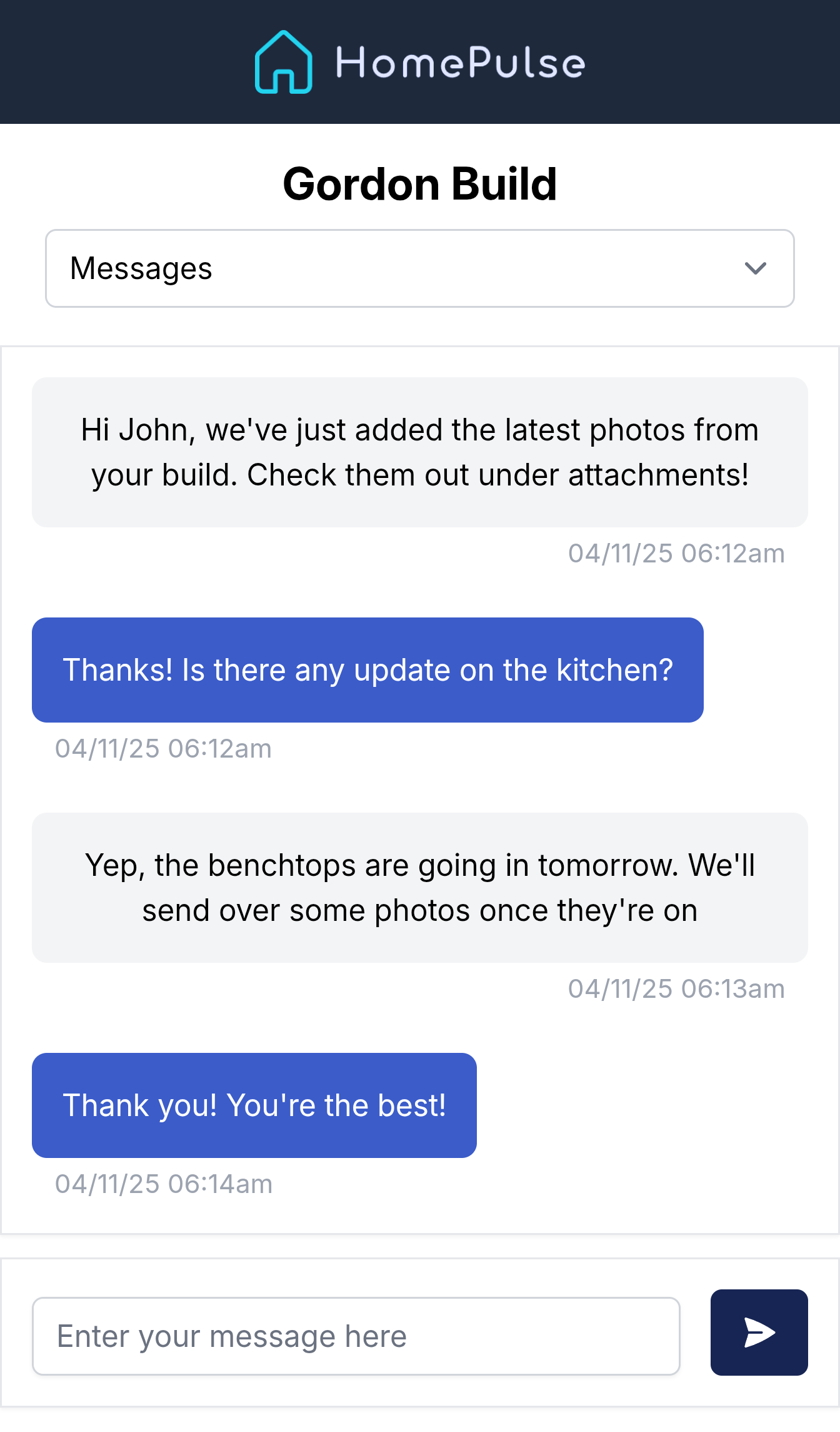 Mobile Client Portal - Messages View